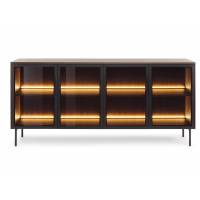 Komoda 180 cm dąb dunin + czarny LED 4-drzwiowa przeszklona LIMA